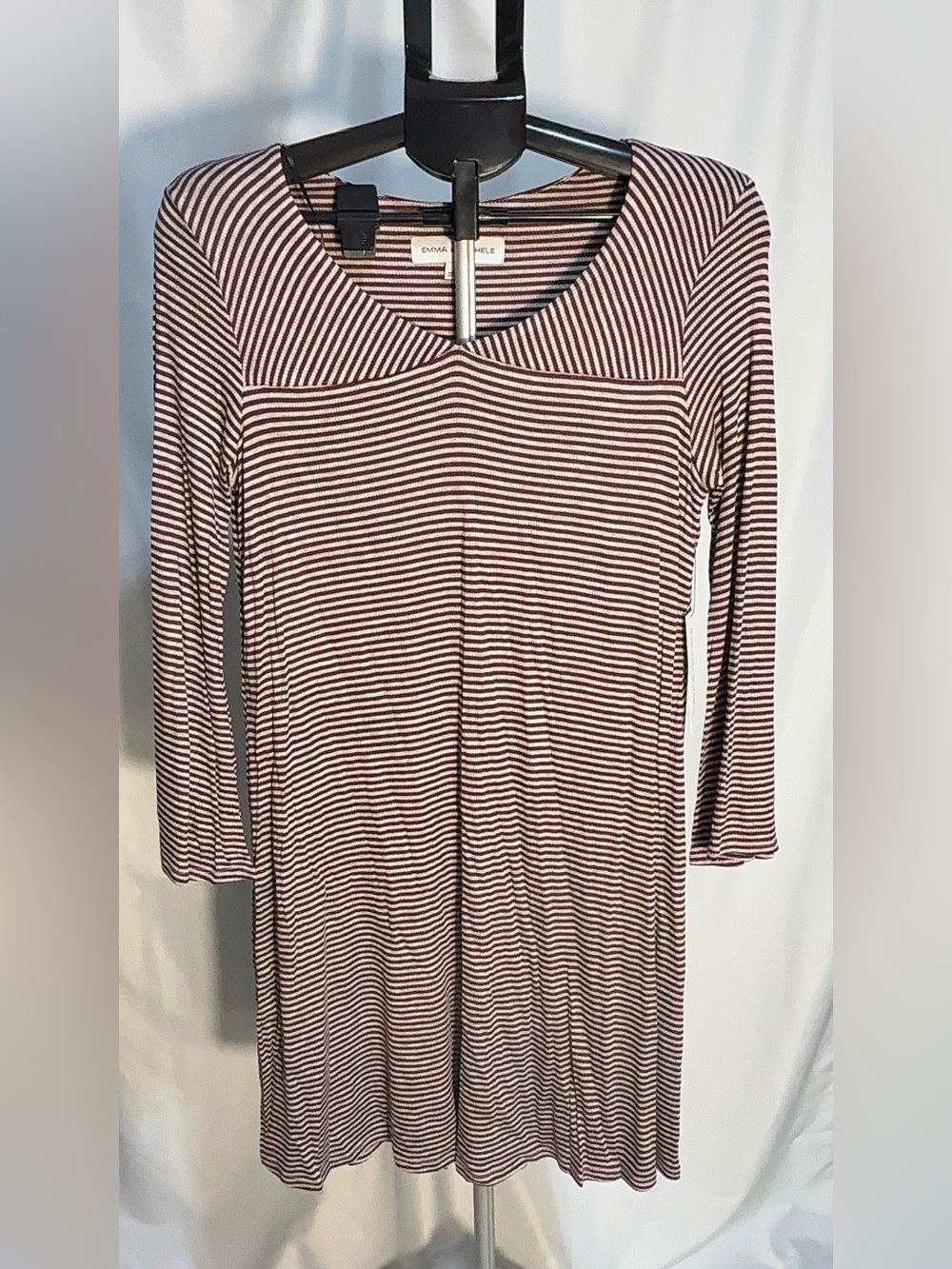 Emma & Michele Burgundy Striped Ribbed Knit 3/4 Sleeve Dress NWT Large